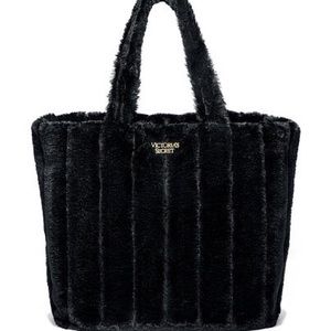 Victorias Secret Faux Fur Black Tote NWOT